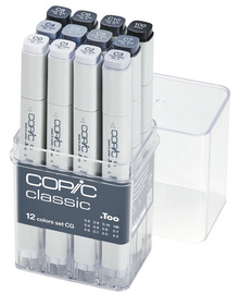COPIC Profi Marker, 12er Grau Set "CG", kalte Grautöne