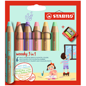 Stabilo woody 3 in 1, Pastellfarben 6er Etui, Multitalent-Stift