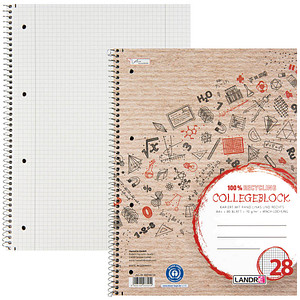 LANDRÉ Collegeblock Recycling, DIN A4, kariert, 80 Blatt