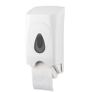 Toilettenrollenspender für 2 Standartrollen | weiß/grau Kunststoff abschließbar, mit Innenleben Metall