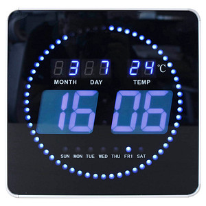 Wanduhr FLO, LED, schwarz 28x28cm Zeitanzeige über LED-Ziffern