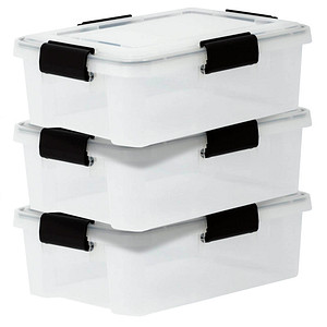 3 IRIS Ohyama Water Proof Aufbewahrungsboxen 3x 10,0 l transparent, schwarz 29,0 x 39,0 x 14,6 cm