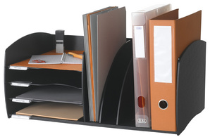 PAPERFLOW Ablagesystem S, 4 Fächer, schwarz aus Polystyrol, 2 verstellbare Tren