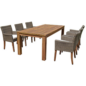 Garden Pleasure Sitzgruppe Pala cremeweiß / natur Kunststoff, Holz, 7-teilig