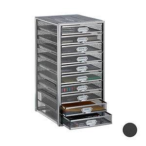 relaxdays Schubladenbox  silber DIN A4 mit 10 Schubladen