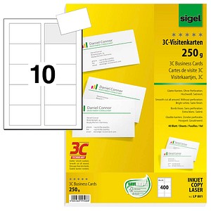 SIGEL LP801 - Visitenkarten - hochweiß - 85 x 55 mm - 250 g/m2 - 400 Karte(n) (