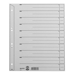 LEITZ Trennblätter, A4 Überbreite, Kraftkarton 200g-qm, grau Blanko-Registertab