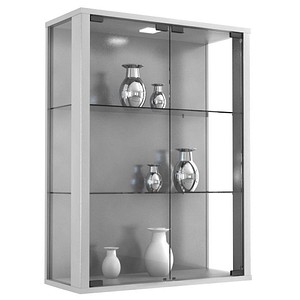 VCM my home Udina Vitrine silber 2 Fachböden mit Beleuchtung