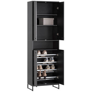 MÖBELPARTNER Janne Schuhschrank schwarz 2 Fachböden 60,2 x 33,1 x 185,5 cm