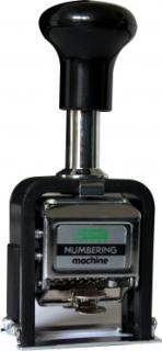 Paginierstempel / Nummernstempel / Nummerierungsstempel, automatischer Stempel, aus Metall und Kunststoff, für bis zu 6 Stellen, mit Stempelkissen, mit Stempelstab, mit Stempelfarbe, Farbe: silber / schwarz – 1 Stück