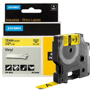 DYMO Schriftband RHINO  18432, 12 mm schwarz auf gelb