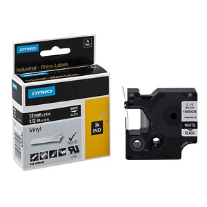 DYMO Schriftband RHINO  1805435, 12 mm weiß auf schwarz
