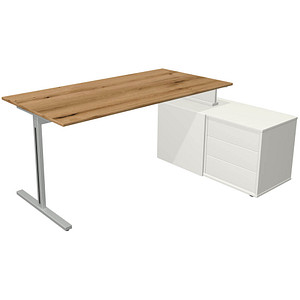 Kerkmann Form 1 Schreibtisch eiche, weiß rechteckig T-Fuß-Gestell silber 160,0 x 80,0 cm