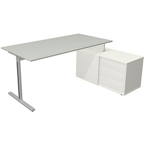 Kerkmann Form 1 Schreibtisch lichtgrau, weiß rechteckig T-Fuß-Gestell silber 160,0 x 80,0 cm