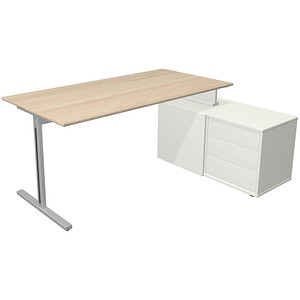 Kerkmann Form 1 Schreibtisch ahorn, weiß rechteckig T-Fuß-Gestell silber 160,0 x 80,0 cm