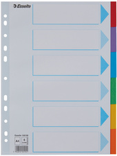 Esselte Karton-Register, blanko, A4, 6-teilig, mehrfarbig