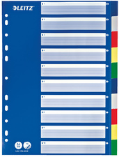 LEITZ Kunststoff-Register, blanko, A4, 10-teilig, farbig multicolor, PP, 0,12 m