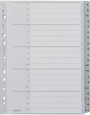 LEITZ Kunststoff-Register, A-Z, A4 Überbreite, 20-teilig grau, PP, 0,12 mm, mit