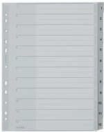 LEITZ Kunststoff-Register, Zahlen, A4 Überbreite, 1-20, grau 20-teilig, PP, 0,1