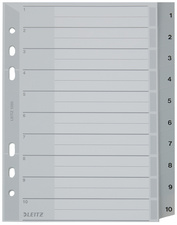 LEITZ Kunststoff-Register, Zahlen, A5, 1-10, PP, grau 10-teilig, PP, 0,12 mm, m
