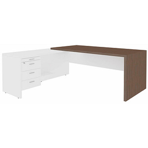 Quadrifoglio T45 Schreibtisch eukalyptus, weiß L-Form Wangen-Gestell eukalyptus 200,0 x 194,0 cm