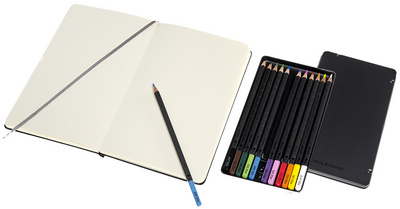 MOLESKINE Skizzen-Set Aquarell, Skizzenbuch L/A5 + 12 Stifte