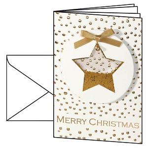 Weihnachts-Karte+Umschlag Confetti Star, Blind-/Folienprägung Glanzkarton