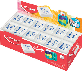 Maped Kunststoff-Radierer Essentials Soft, weiß,36er Display