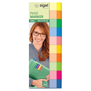 SIGEL Haftmarker Multicolor, 50 x 15 mm, 500 Blatt im Pocket, Maße Pocket: 50 x