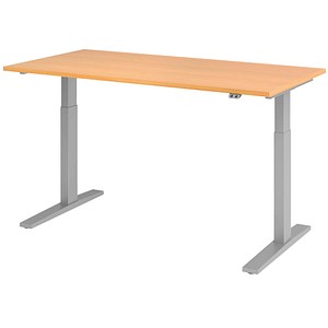 HAMMERBACHER XMKA16 höhenverstellbarer Schreibtisch buche rechteckig C-Fuß-Gestell silber 160,0 x 80,0 cm