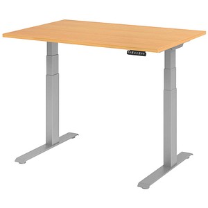 HAMMERBACHER XDKB12 höhenverstellbarer Schreibtisch buche rechteckig C-Fuß-Gestell silber 120,0 x 80,0 cm