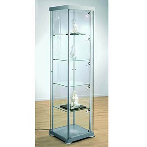 kerkmann Quadrat-Vitrine expoline, 4 Glasböden, alusilber