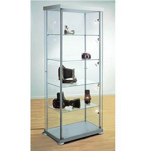 kerkmann Rechteck-Vitrine expoline, 4 Glasböden, alusilber