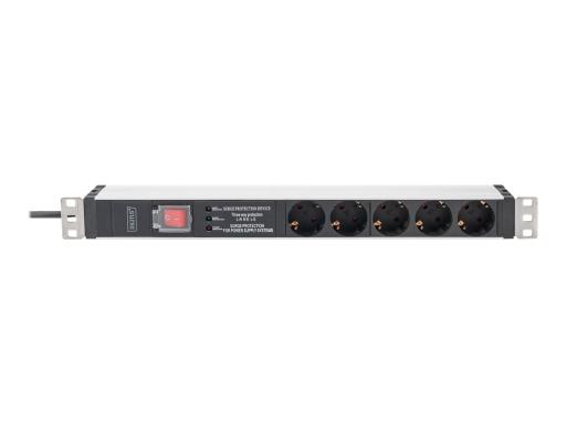 DIGITUS 19" Steckdosenleiste mit Schalter, 5-fach, 1 HE