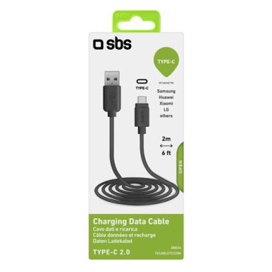 SBS USB Datenkabel mit USB Typ C-Anschluss (2 m), schwarz