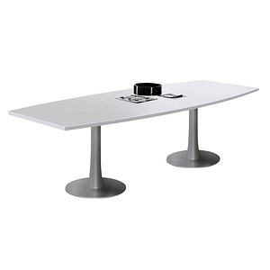 Quadrifoglio Konferenztisch Idea+ lichtgrau Tonnenform, Säulenfuß silber, 280,0 x 80,0 - 110,0 x 74,0 cm