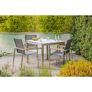 greemotion Sitzgruppe Sydney grau / silber Textilene, Metall, 5-teilig