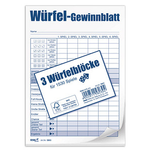 RNK Verlag Würfelspiel-Gewinnblatt, Block, DIN A6, 3er (6530300)