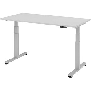 HAMMERBACHER XDSM16 höhenverstellbarer Schreibtisch lichtgrau rechteckig T-Fuß-Gestell silber 160,0 x 80,0 cm