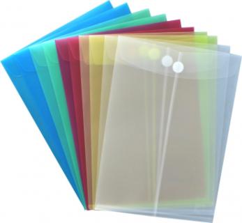 Dokumententaschen mit Klettverschluss A4 hoch, transparent farbig sortiert, aus PP - 10 Taschen