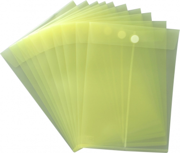Dokumententaschen mit Klettverschluss A4 hoch, transparent gelb, aus PP - 10 Taschen