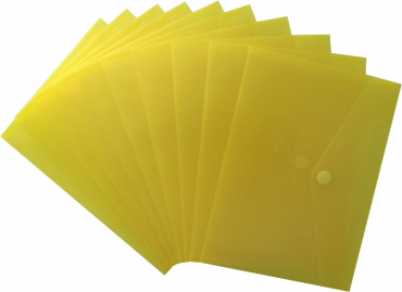 Dokumententaschen Sammelmappen Sichttaschen A5 quer transparent gelb- Dokumentenmappe mit Klappe und Klettverschluss - 10 Stück