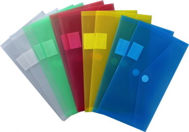 Dokumententaschen Sammelmappen Sichttaschen DIN Lang quer transparent farbig sortiert- Dokumentenmappe mit Klappe und Klettverschluss - 10 Stück