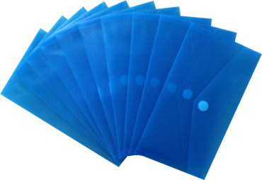 Dokumententaschen Sammelmappen Sichttaschen DIN Lang quer transparent blau- Dokumentenmappe mit Klappe und Klettverschluss - 10 Stück