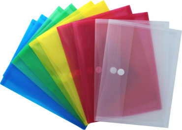 Dokumententaschen A4 quer mit umlaufender Dehnfalte u. Klettverschluss, transparent farbig sortiert, mit 30 mm Füllhöhe, aus PP - 10 Stück