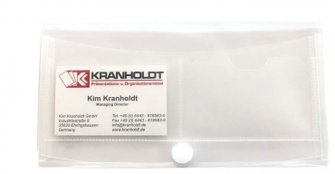 Dokumententaschen Sammelmappen Sichttaschen DIN Lang quer transparent natur- Dokumentenmappe mit 2 Visitenkartentaschen, Klappe und Klettverschluss - 10 Stück