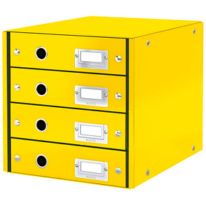 LEITZ Schubladenbox Click und Store WOW, 4 Schübe, gelb für Format DIN A4, Hart