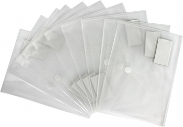 Dokumententasche A4 quer mit Visitenkartentasche u. Klettverschluss, transparent natur, aus PP - 10 Stück