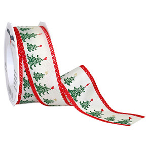 PRÄSENT Geschenkband Christmas Tree matt weiß/grün/rot 40,0 mm x 20,0 m