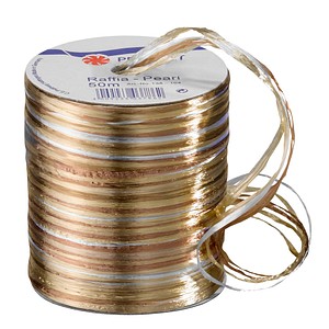 PRÄSENT Geschenkband Raffia glänzend braun/beige/gold 3,0 mm x 50,0 m
